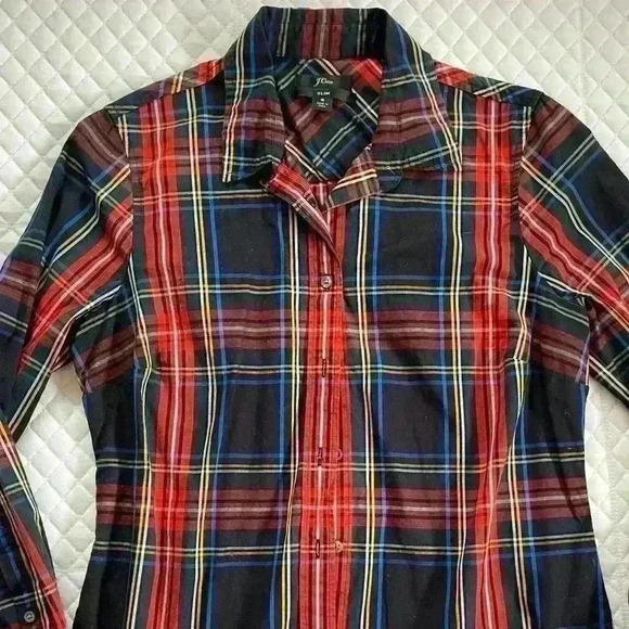 J Crew Christmas tartan holiday plaid long sleeve button front shirt 8 - Picture 3 of 7